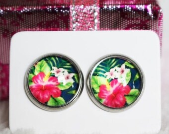 Ohrstecker "Hibiskus", Cabochon