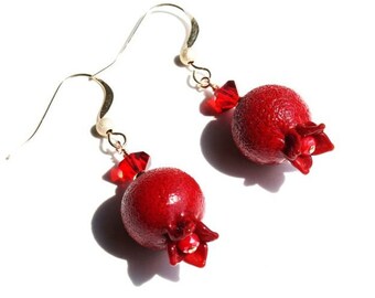 Earrings "Pomegranate", lampwork