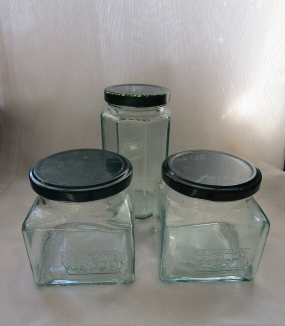 3 assorted glass jars with screw tops Etsy
