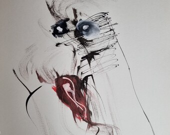 Abstraction mixed technique watercolor & Indian ink signed Robert Stenne, 26 cm x 35 cm