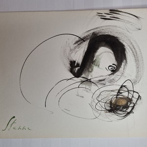 Abstraction mixed technique watercolor & Indian ink signed Robert Stenne, 26 cm x 35 cm