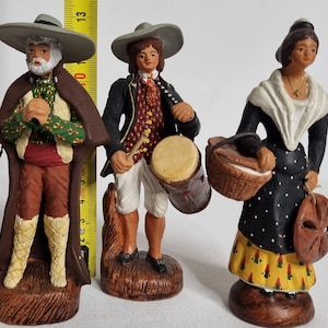 Set of 3 vintage Provençal santons, including one signed Carbonel, 13 cm