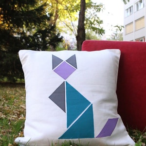 Tangram Mitchi Blaues Dekokissen 40cmx40cm - Bezug + Kissen aus Bio-Baumwolle und Mikrofaser