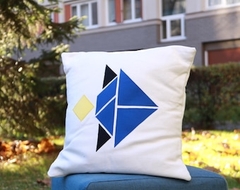 Tangram Fish Dory Decorative Cushion 40cm x 40cm - Cover + Pillowcase in Organic Cotton Microfiber