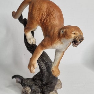 Vintage Porcelain Statuette, Mountain Lion, Franklin Mint Collection, 1980s, 9.5&quot;