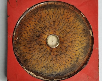 Antique Chinese Feng Shui Luo Pan compass late 19th early 20th century rare with original base – painted disc Ø 18 cm