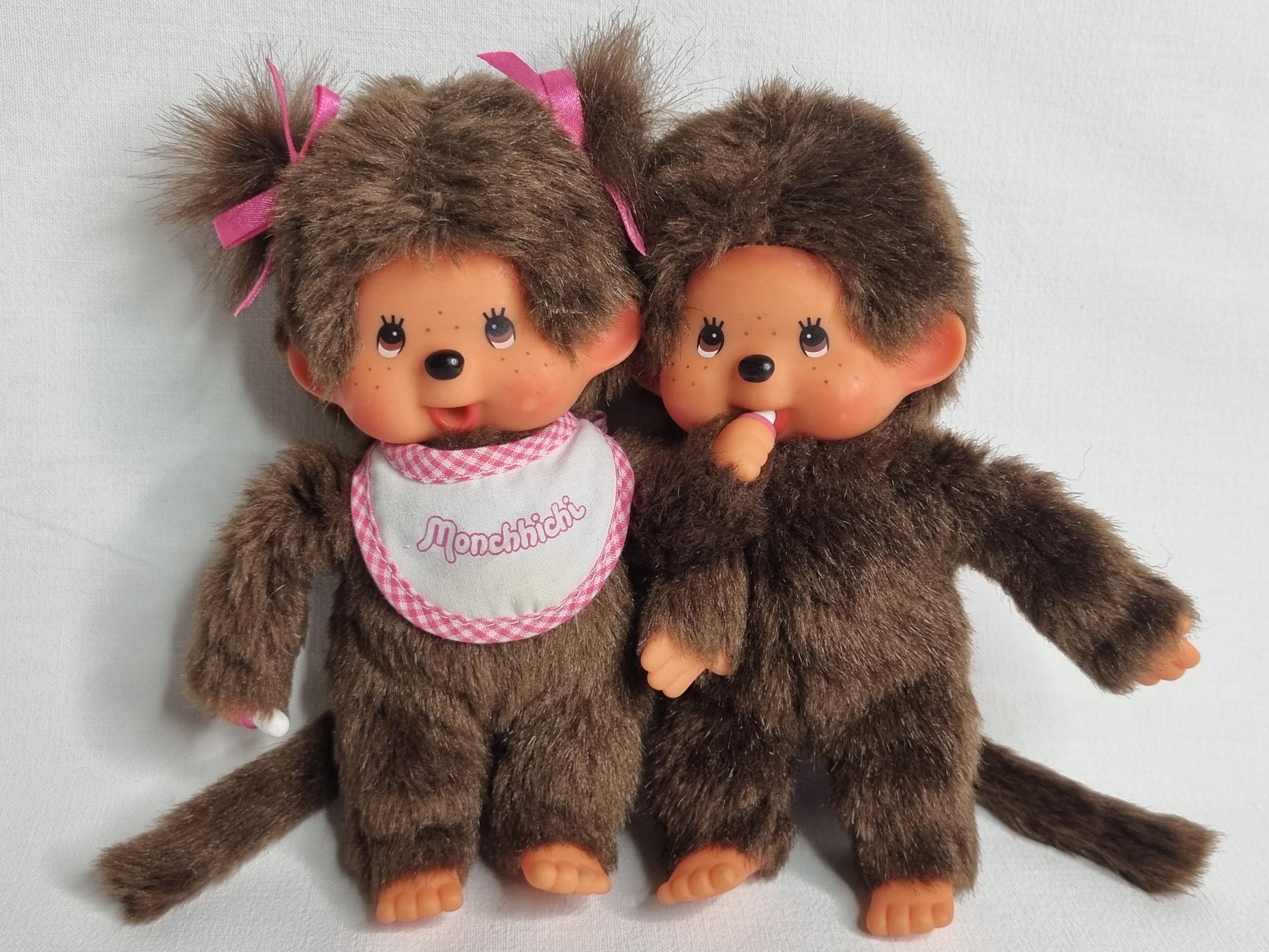 Pair of Monchhichi Dolls – 1990s/2000s Reissue – Boy and Girl – 20