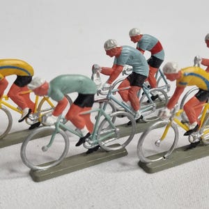 6 Starlux Cyclists – Regional Tour de France Teams, hand-painted plastic, 1960s