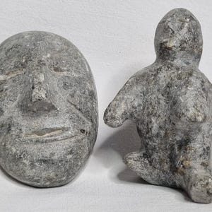 Miniature Inuit Mask and Figurine – Canadian Carved Stone, 20th Century