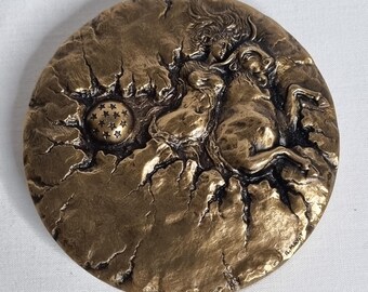 Bronze medal Monnaie de Paris 1994 Ordirope Minos 100th, Renée Mayot, Europa myth, relief sculpture 9.5 cm
