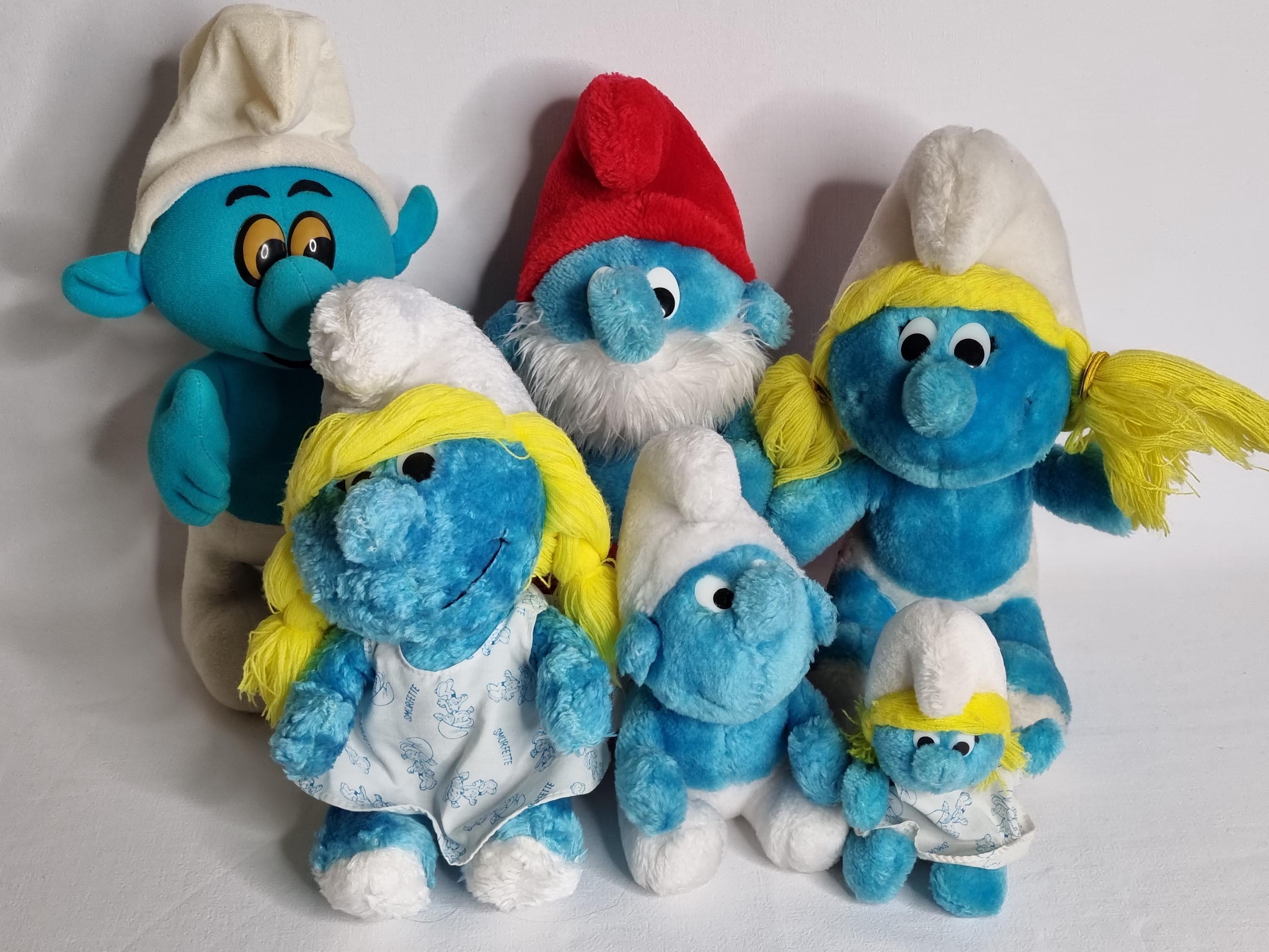Set of 7 Vintage Smurf Plush Toys (1970s-1990s), Peyo Wallace