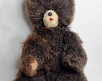 Urso de pelúcia grande vintage em mohair marrom, 45 cm – década de 1950-1970