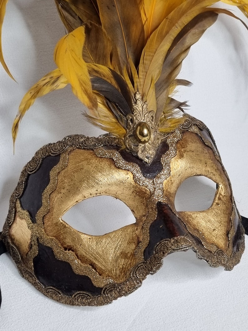 Venetian Mask With Golden Feathers and Ornamental Detail - Etsy