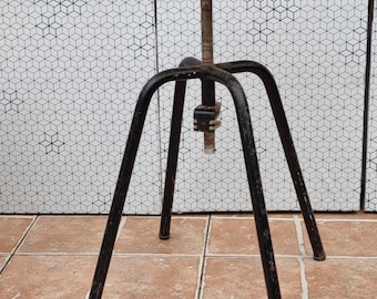 Vintage Industrial Workshop Stool (Attributed to Jidé) – Adjustable, Wood & Metal, 1950s-60s