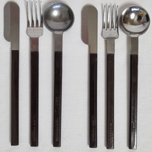 6 Air France Cutlery, Design by Raymond Loewy - C.E.I. (Compagnie Esthétique Industrielle) - Stainless Steel