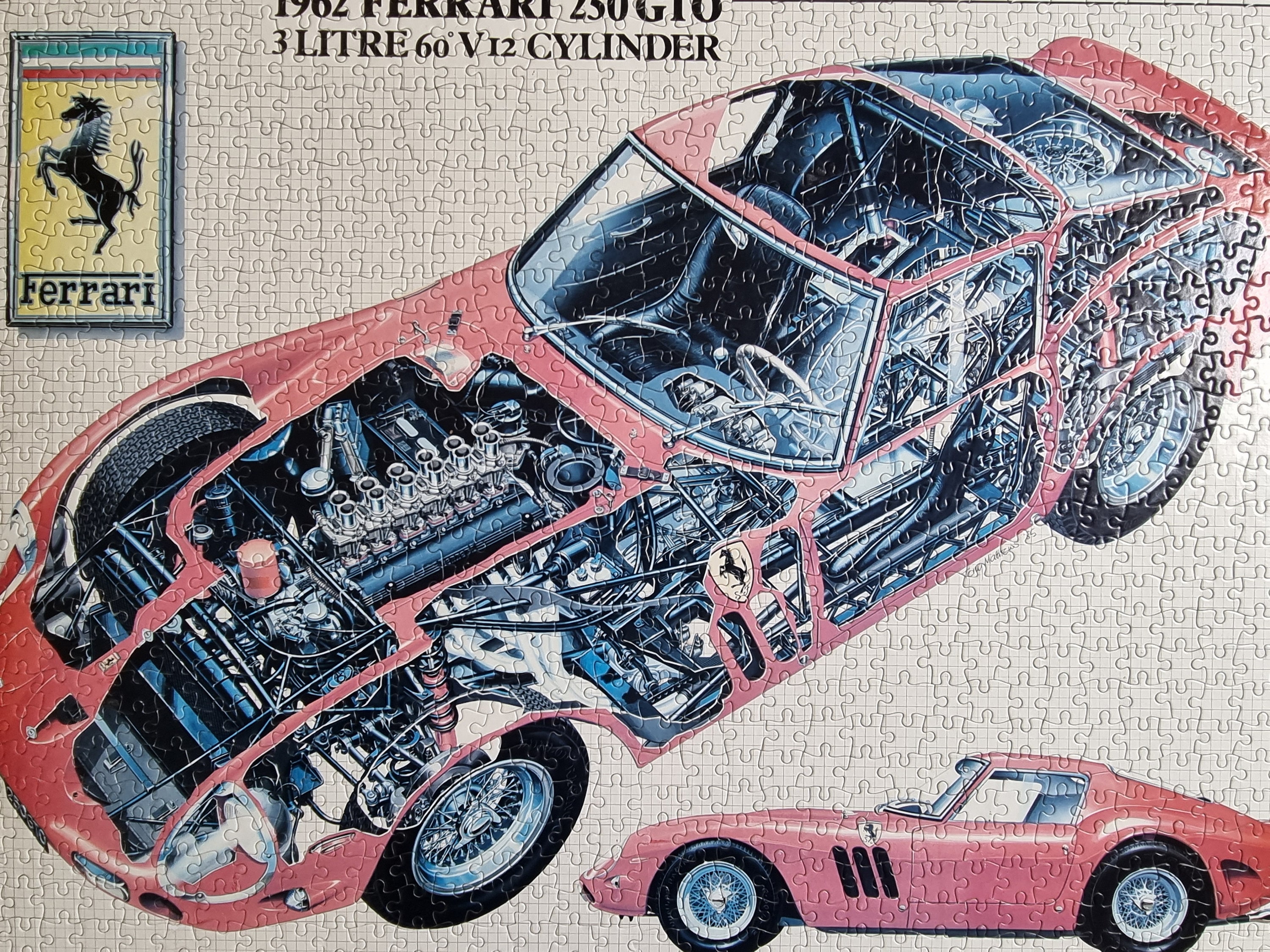 Vintage Framed 1962 Ferrari 250 GTO Puzzle Signed by Tony Matthews