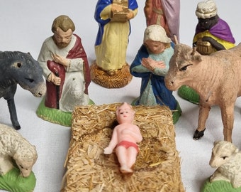 lot 17 santons Devineau taille 2, chamelier, ange, rare bergère crèche