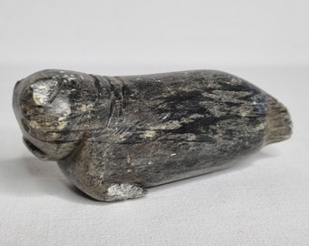 Small Inuit Soapstone Sculpture, Stylized Fur Seal Representation, 12.5 cm