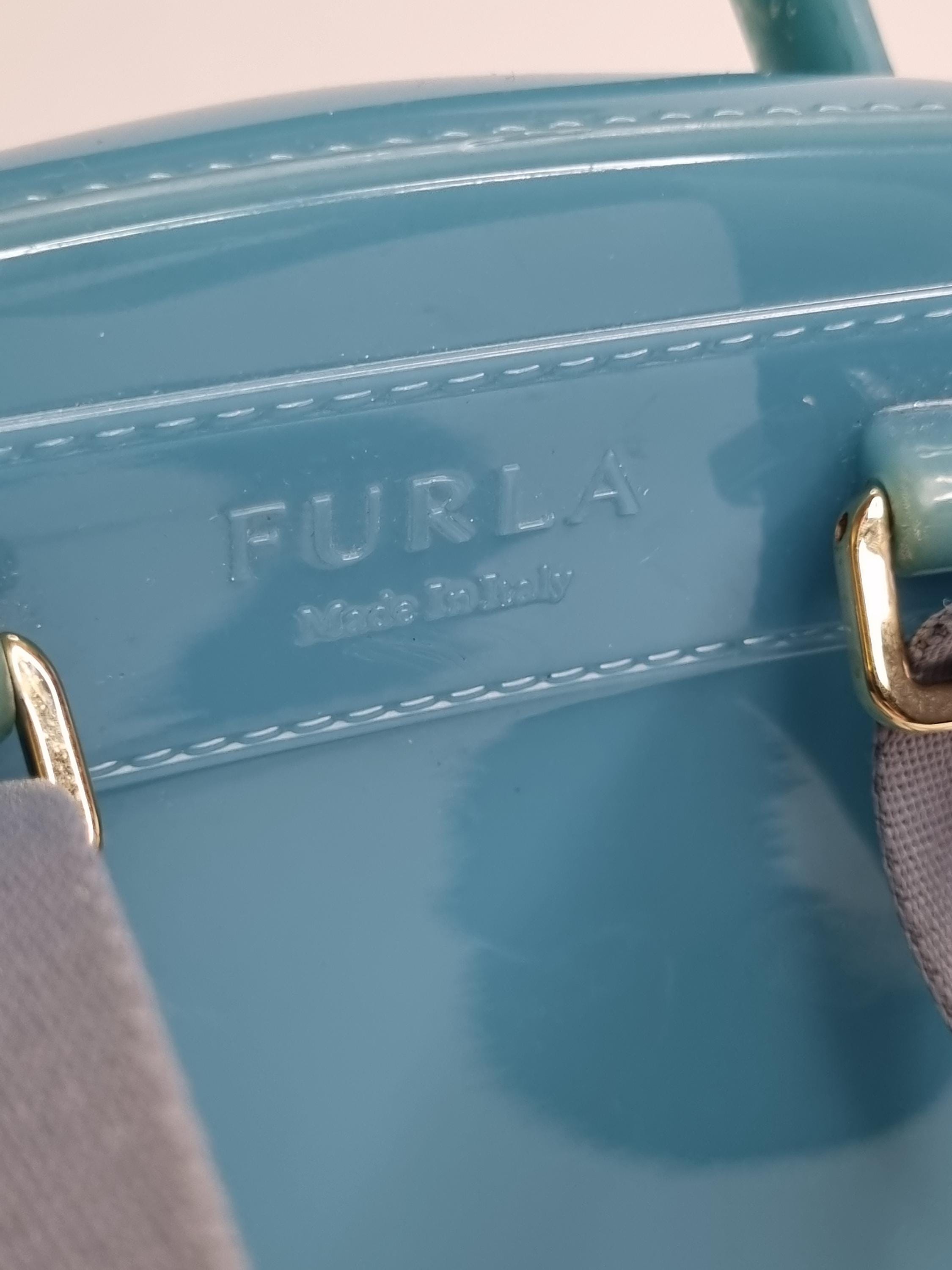 Furla Candy Backpack for Women - Light Turquoise Blue Glossy