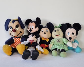 Conjunto de 6 peluches vintage de Mickey y Minnie Mouse