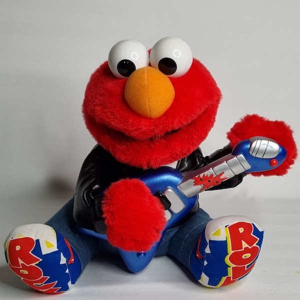 Peluche animée vintage Elmo Rock n Roll, 90's, Tyco, Jim Henson Company