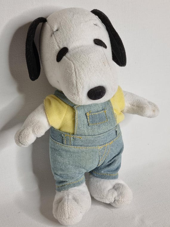 Snoopy ぬいぐるみ デニムオーバーオール着用　レトロ 1980年代～1990年代のスヌーピーのぬいぐるみ – デニムの