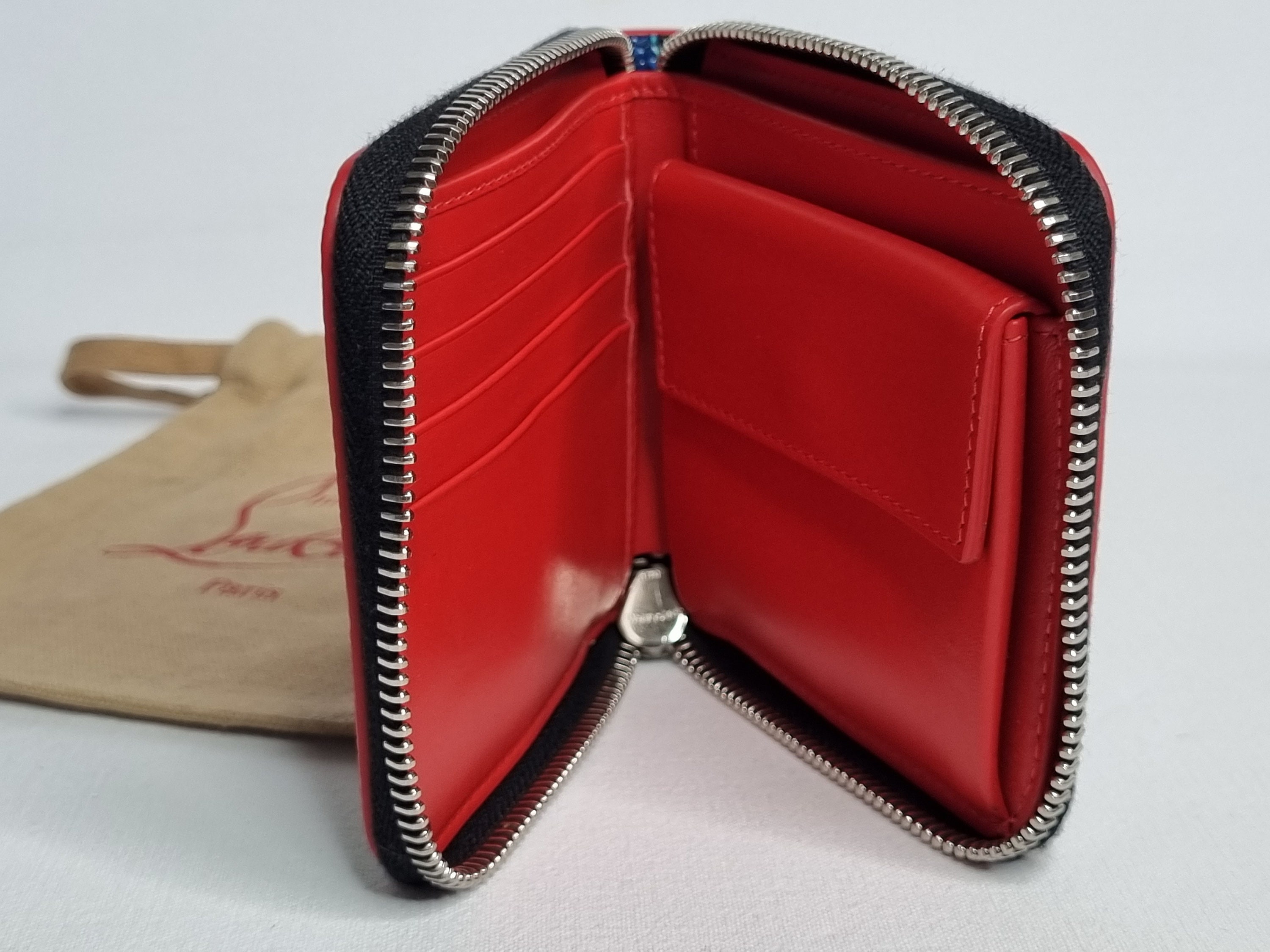 希少 Christian Louboutin マルチカラー ケース Christian Louboutin Leather Card Case Coin Case Black Multicolor