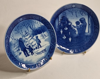 Dos platos de porcelana "Royal Copenhagen", Navidad, Dinamarca, 1979, 1981
