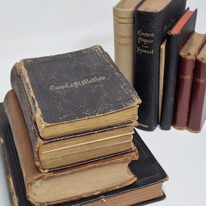 Antique Religious 10 Books Collection (19th and Early 20th Century): Bibles, Prayer Books, and Hymnals