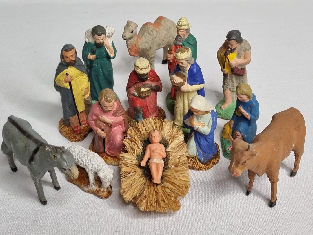 LOT DE 2 Grands Santons Crèche Style Devineau en Plâtre Joseph et Marie 10,5 cm EUR 29,90 - FR