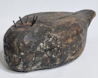 Antique carved wooden duck decoy body, folk art, rustic incomplete piece, 26 cm