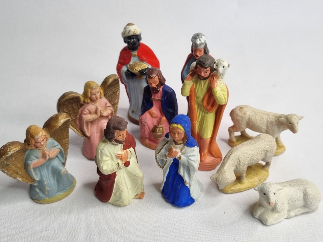 Vintage Papiermâché Nativity Scene 11 Old Figurines 9 Cm Etsy