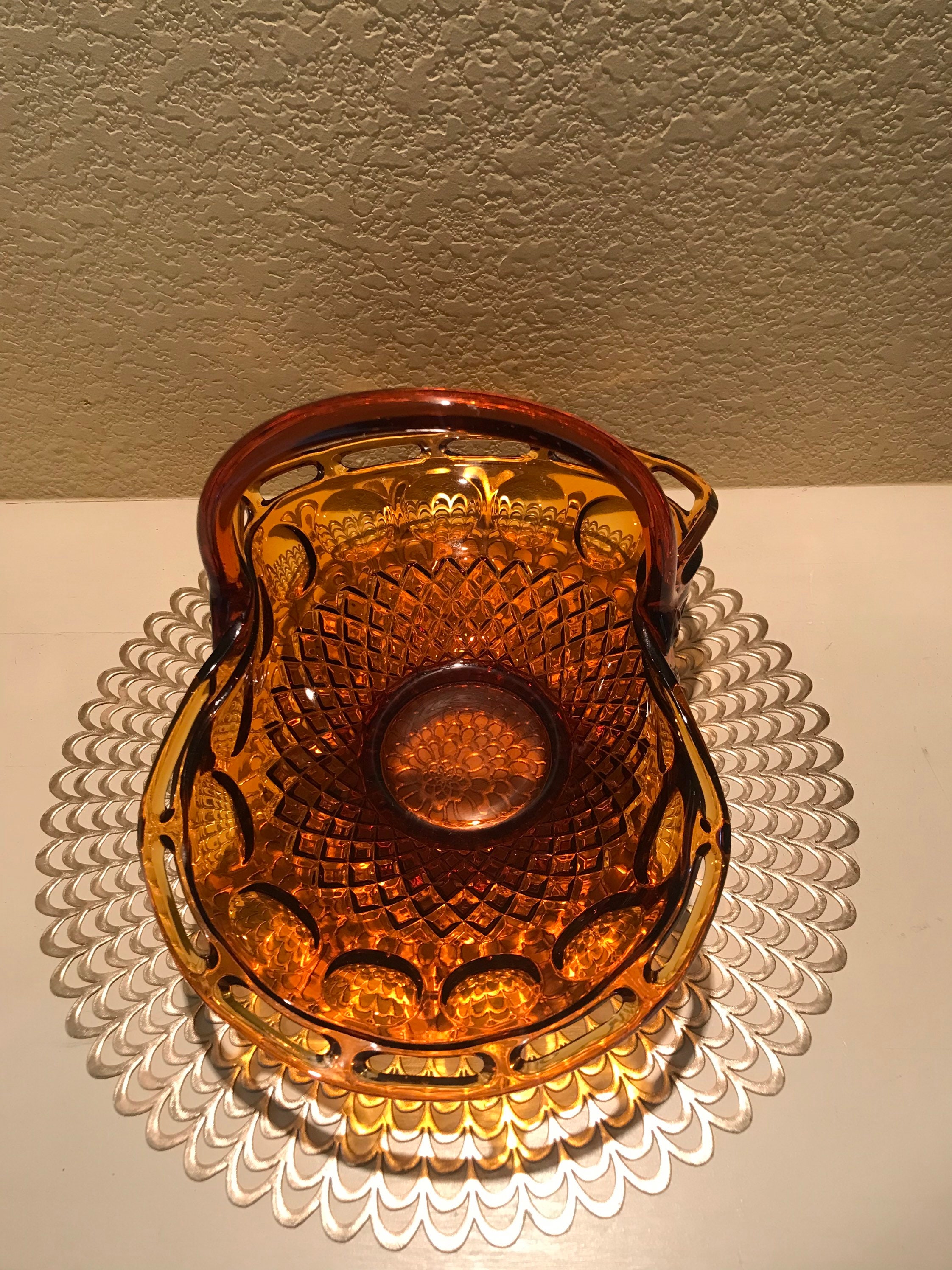 Vintage Amber Glass Basket Etsy