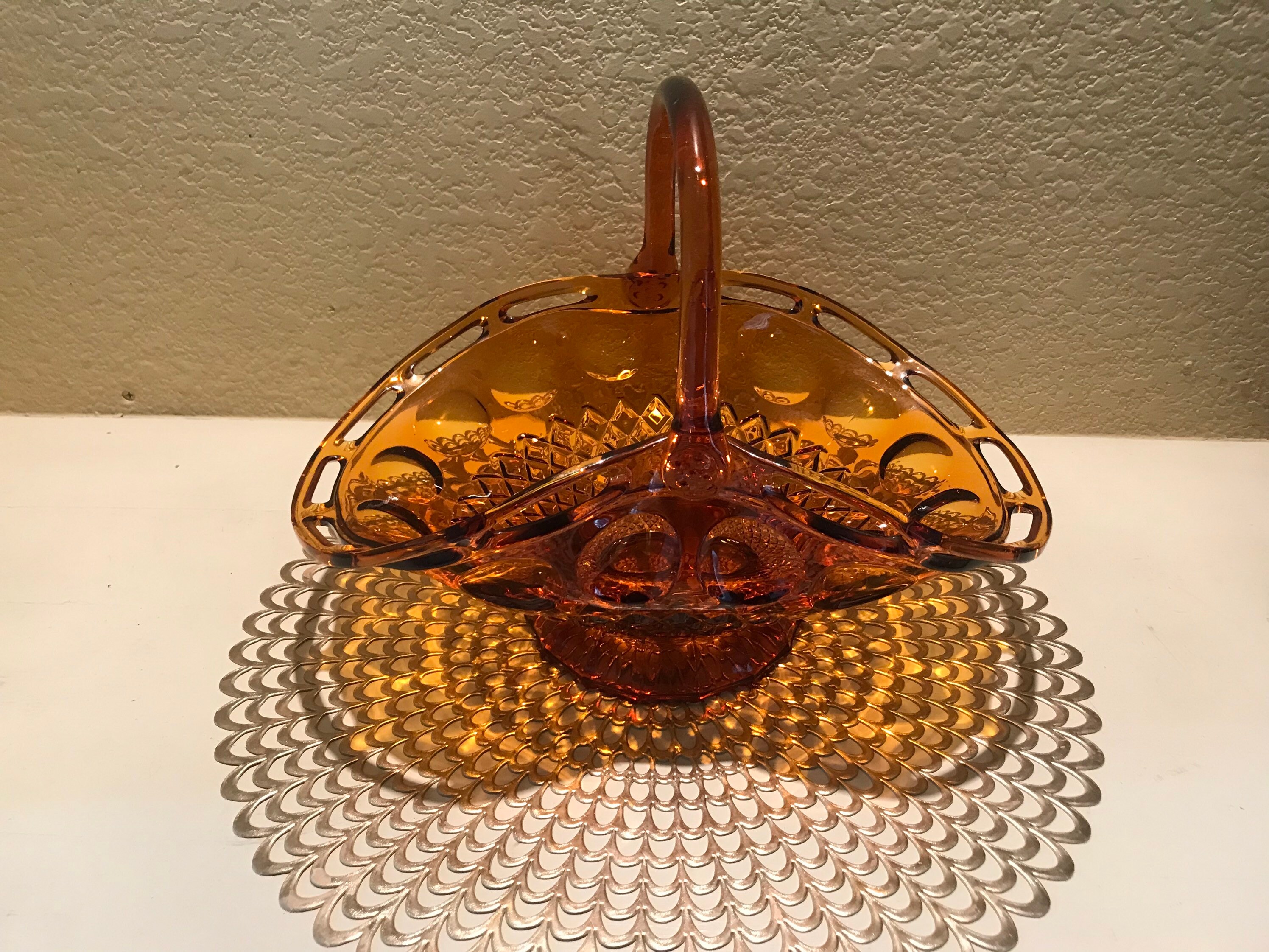 Vintage Amber Glass Basket Etsy