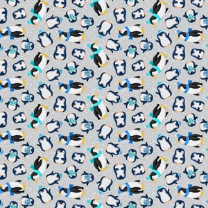Snow Drift | Penguins Light Gray by Michael Zindell for Clothworks | 100% Cotton by the 1/2 yard