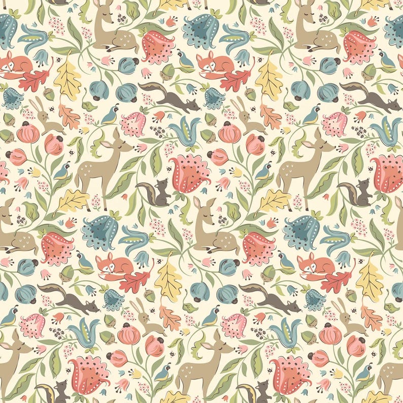 Wildwood Dwellings | Deer Meadow - Cream by Sheri McCulley for Poppie Cotton | WW25100 | Half Yard Quilting Cotton image 1