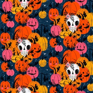 Pretty Creepy | Pumpkin Patch - Navy by Cori Dantini for Free Spirit | Half Yard Quilting Cotton