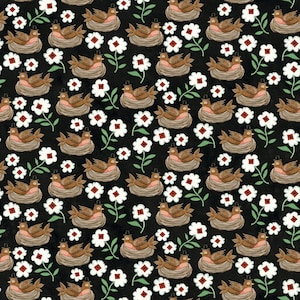 Hop Hop Hooray - Robins Nest Black (C14273-BLACK) - Teresa Kogut for Riley Blake - 100% Cotton by the 1/2 yd