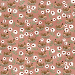Hop Hop Hooray - Robins Nest Coral (C14273-CORAL) - Teresa Kogut for Riley Blake - 100% Cotton by the 1/2 yd