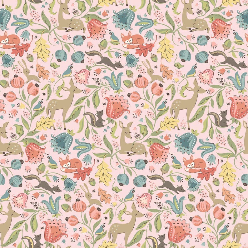 Wildwood Dwellings | Deer Meadow - Blush by Sheri McCulley for Poppie Cotton | WW25102 | Half Yard Quilting Cotton image 1