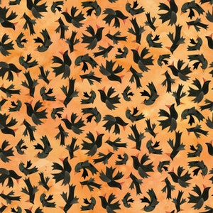Halloween Whimsy - Birds on Orange - (half yard)