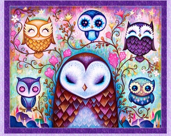 Hootie Patootie - Owl Family 36" Panel by Jeremiah Ketner - 100% Cotton