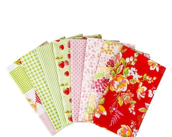 Picnic Florals 1-Yard Bundle Red by My Mind's Eye for Riley Blake (8pcs) - 100% Cotton