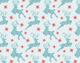 Nordic Holiday - Small Reindeer Light Blue - 1 yd