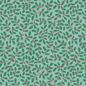 12 Days of Christmas by Lewis & Irene - Holly on Blue - Cotton fabric (half yard)