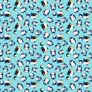Snow Drift | Penguins Sky by Michael Zindell for Clothworks | 100% Cotton by the 1/2 yard