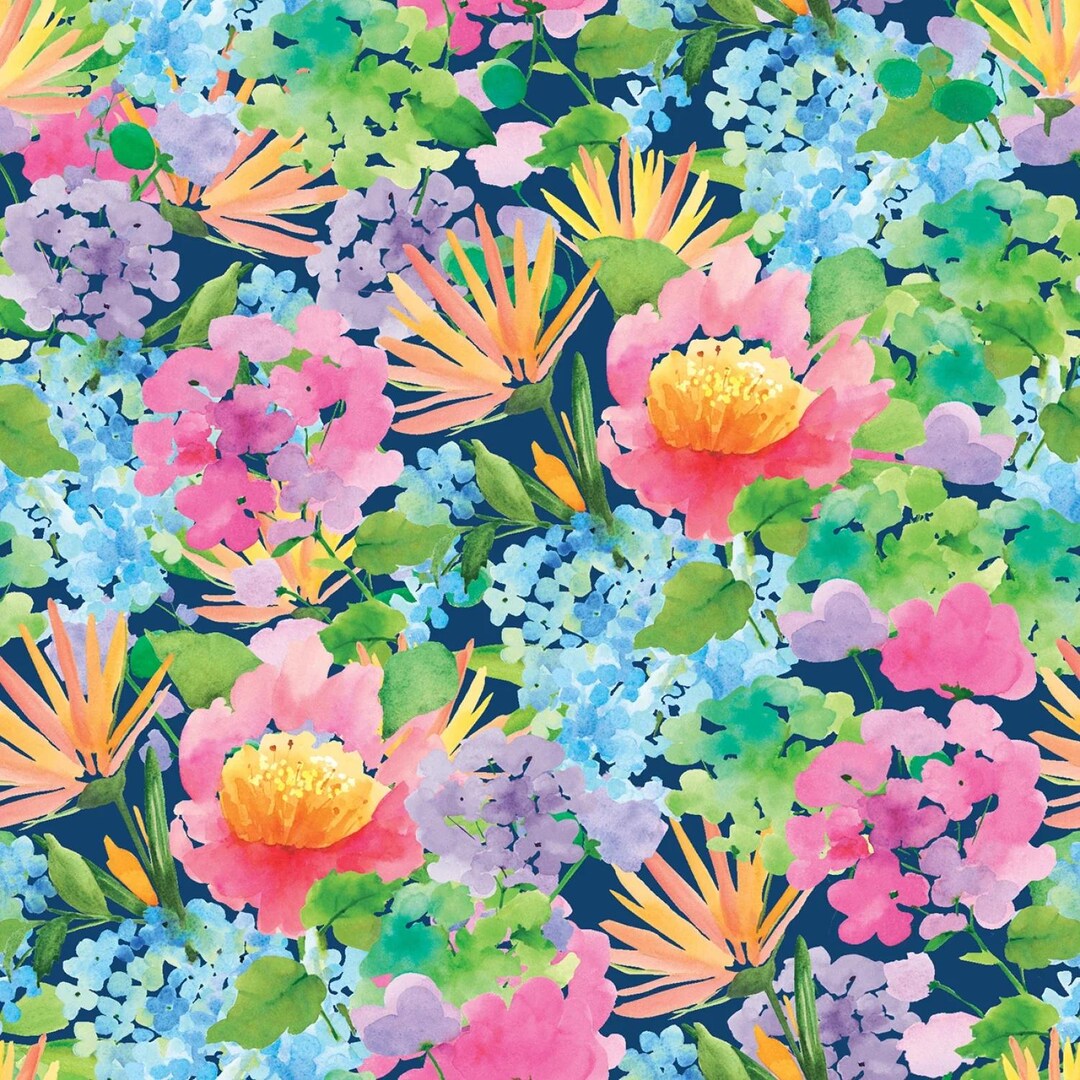Bows & Blooms | Navy Floral Collage by Color Pop Studio for Blank ...