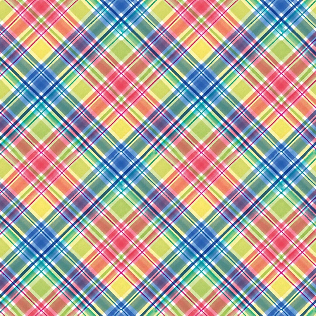 Bows & Blooms | Blue Bias Plaid by Color Pop Studio for Blank Quilting ...