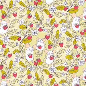 Forest Friends | Strawberry Mice by The Good Twin for Cloud9 | 228668 | 100% Organic Cotton | Half Yard