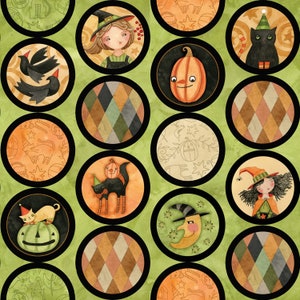 Halloween Whimsy - Circles on Green - (half yard)